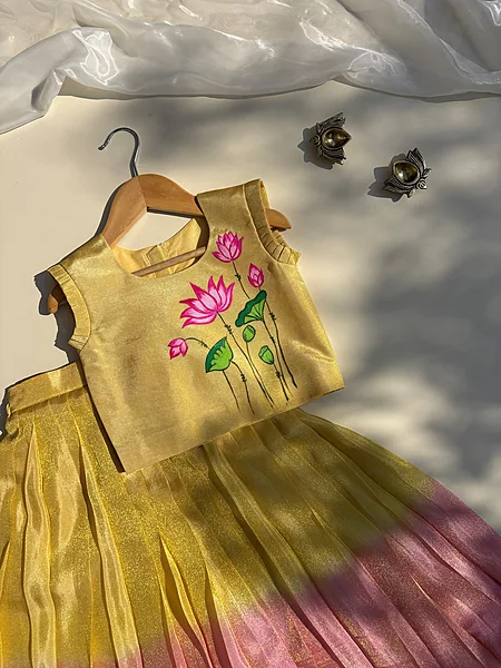 Sunrise Bloom Lotus Pichwai Hand-painted Skirt Set