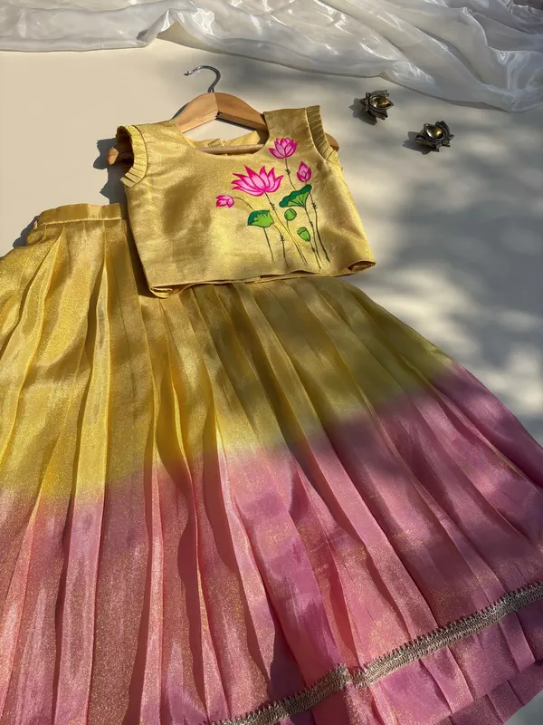 Sunrise Bloom Lotus Pichwai Hand-painted Skirt Set