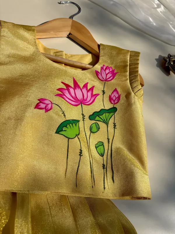 Sunrise Bloom Lotus Pichwai Hand-painted Skirt Set