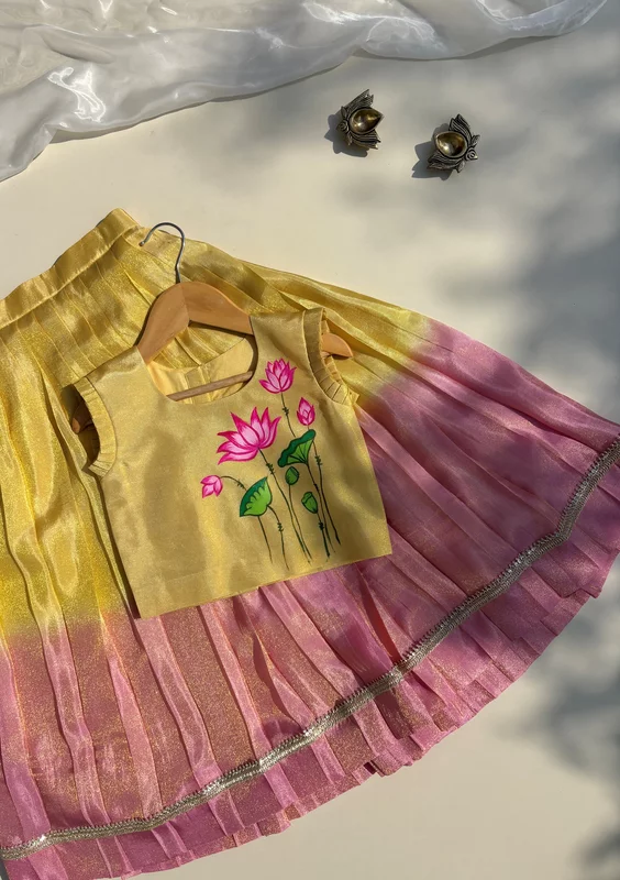 Sunrise Bloom Lotus Pichwai Hand-painted Skirt Set