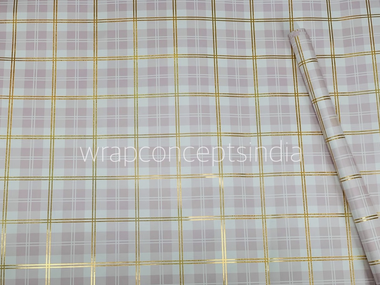 Pink & Gold Foil Plaid Gift Wrap