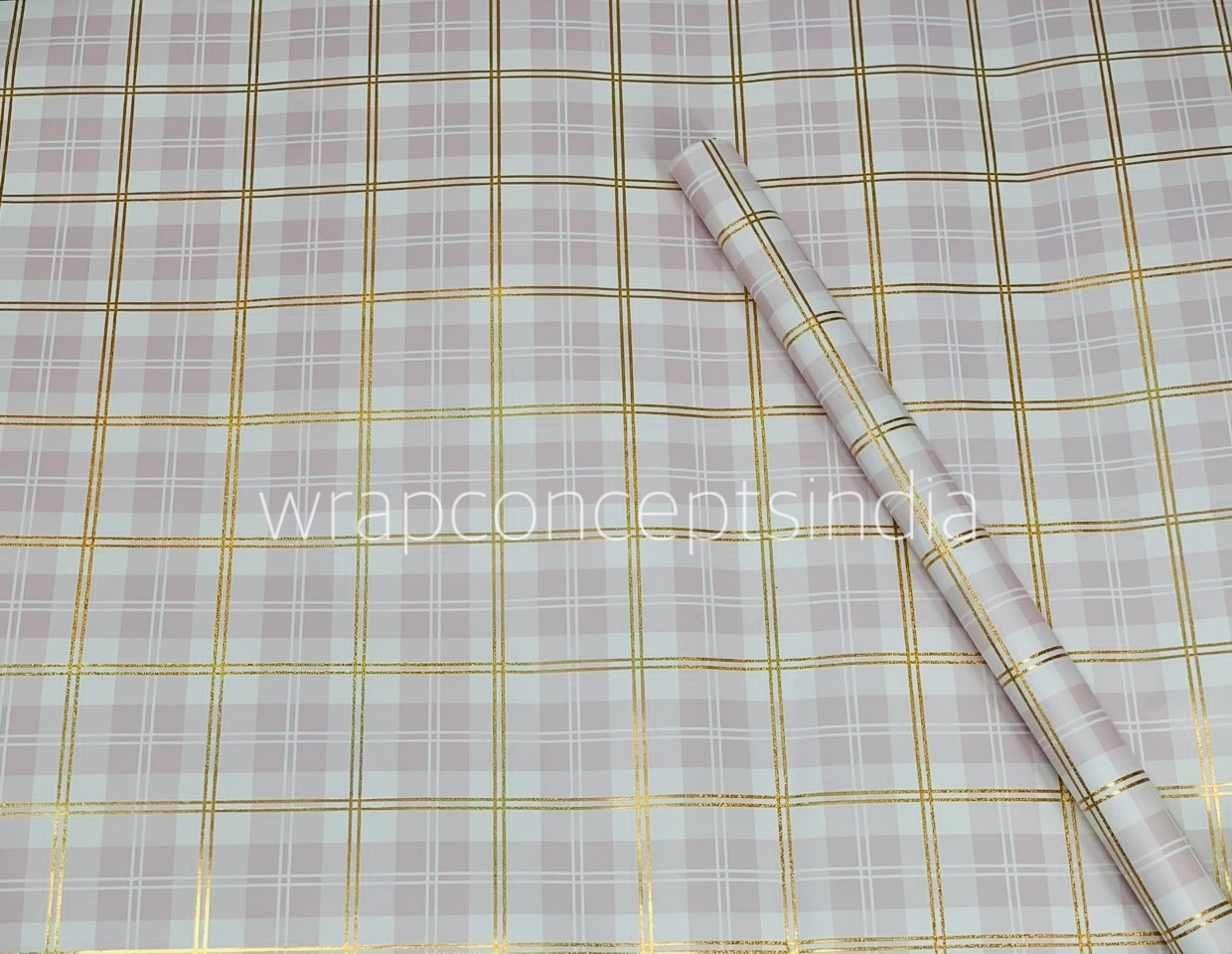 Pink & Gold Foil Plaid Gift Wrap