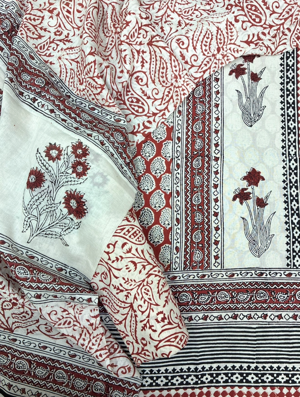 Cotton Bagru Print Suit Set (Maroon)