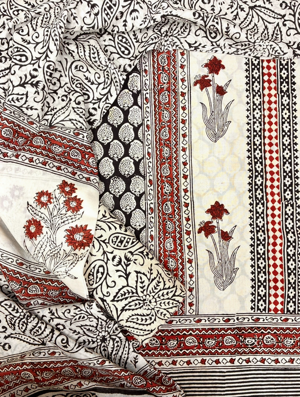 Cotton Bagru Print Suit Set (Black)