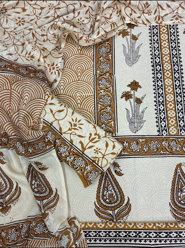 Cotton Bagru Print Suit Set (Mustard)