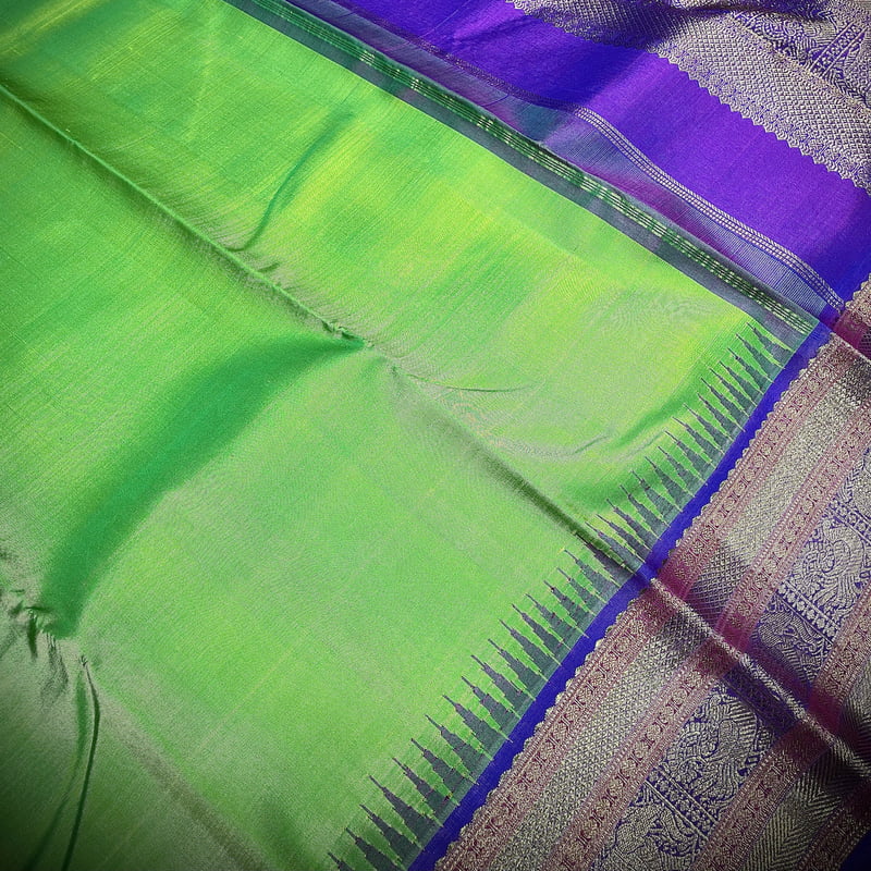 Fresh Green Kanchipuram with Pure Violet