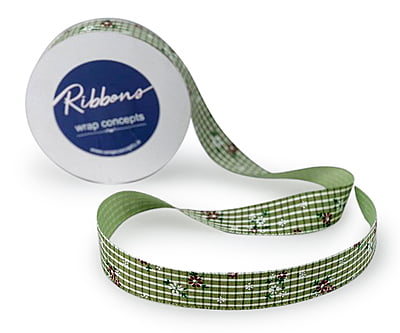 Delicate Flower Check Ribbon - Blue