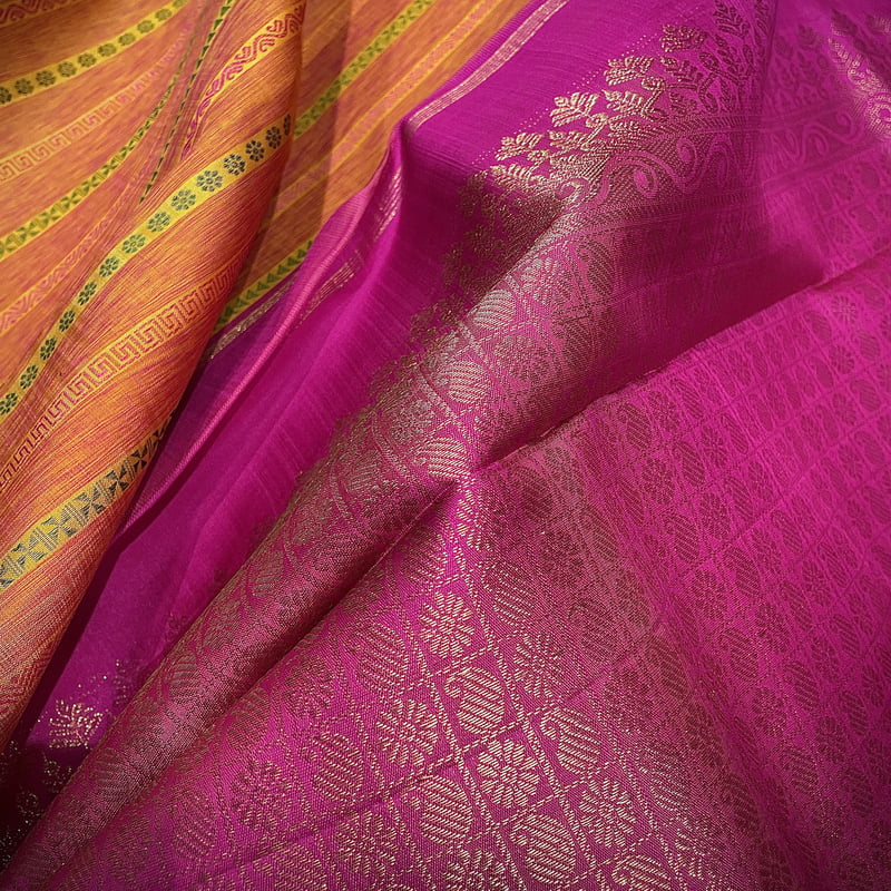 Tango Orange Kanchipuram with Scarlet Pink