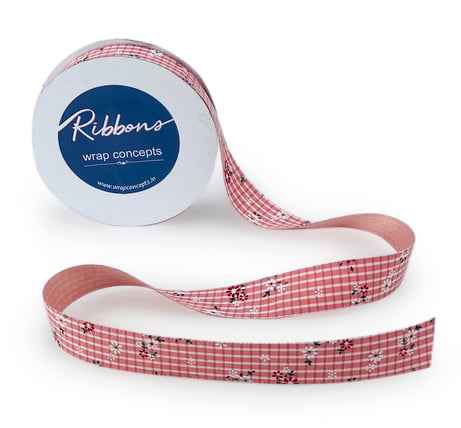 Delicate Flower Check Ribbon - Blue