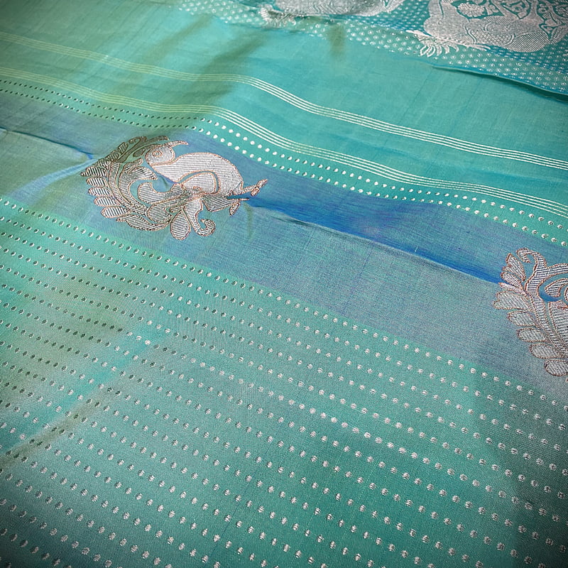 Deep Teal Kanchipuram with Meena Work Motifs