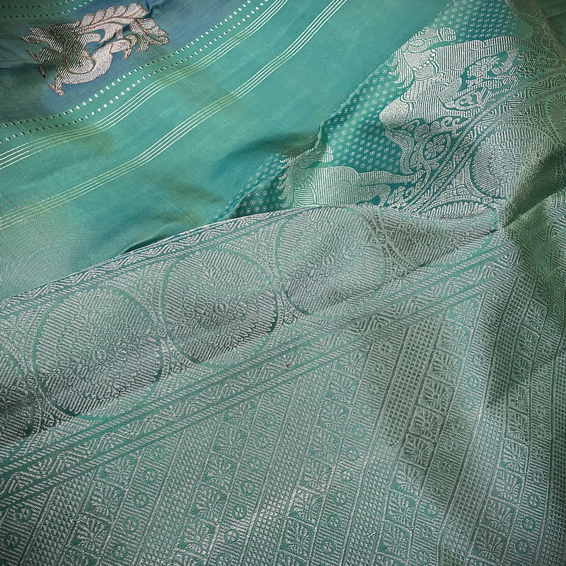 Deep Teal Kanchipuram with Meena Work Motifs