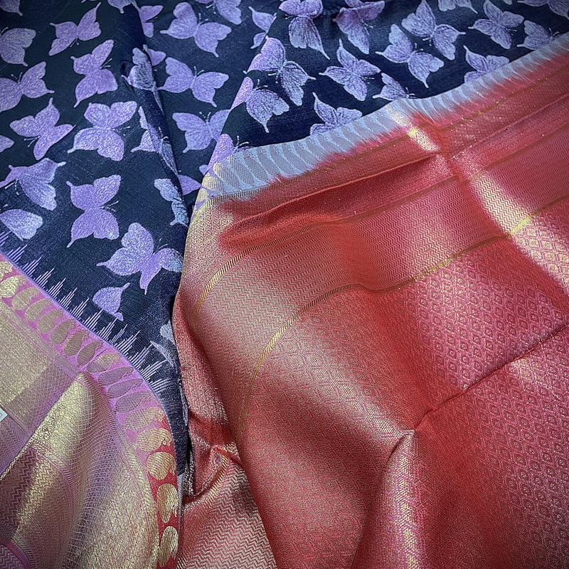 Raven Gray Kanchipuram with Rouge Red