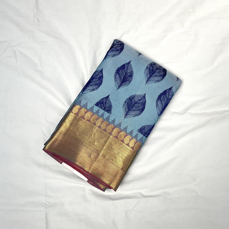 Calming Blue Kanchipuram with Madder Red