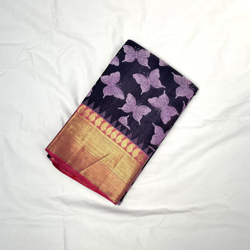 Raven Gray Kanchipuram with Rouge Red