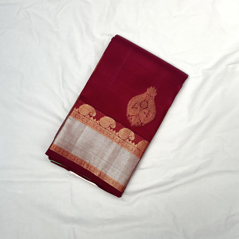 Madder Red Kanchipuram with Dual Zari Border
