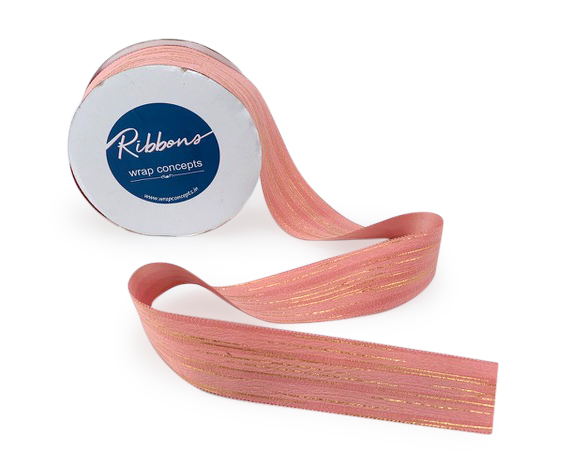 Blush Pink Ribbon with Gold Pattern