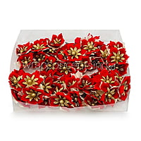 Flower with gold glitter petals on stick - Red