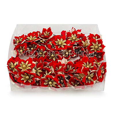 Flower with gold glitter petals on stick - Red