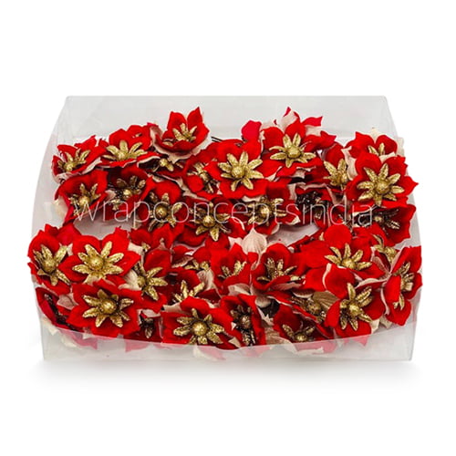 Flower with gold glitter petals on stick - Red