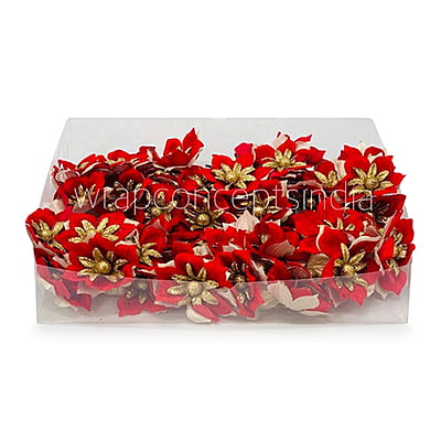 Flower with gold glitter petals on stick - Red