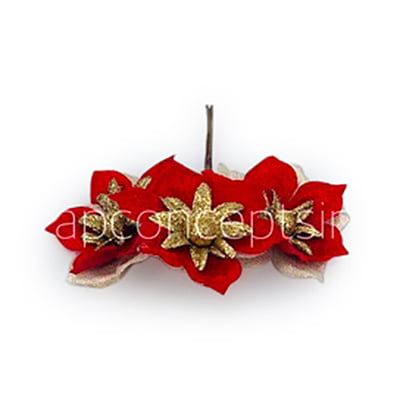 Flower with gold glitter petals on stick - Red
