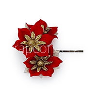 Flower with gold glitter petals on stick - Red