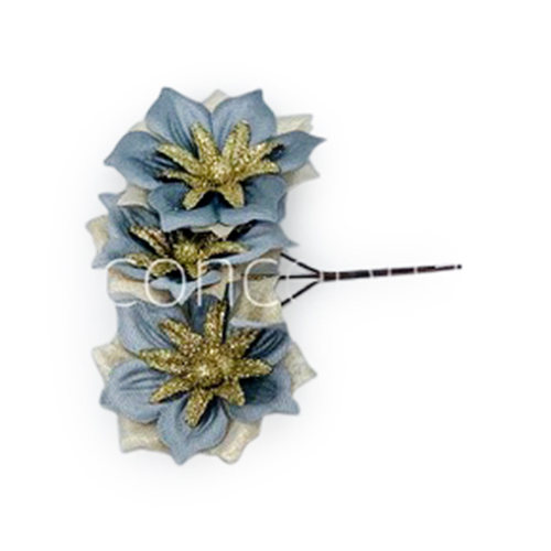 Flower with gold glitter petals on stick - Grey