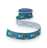 Floral Printed Ribbon-Turquoise Blue