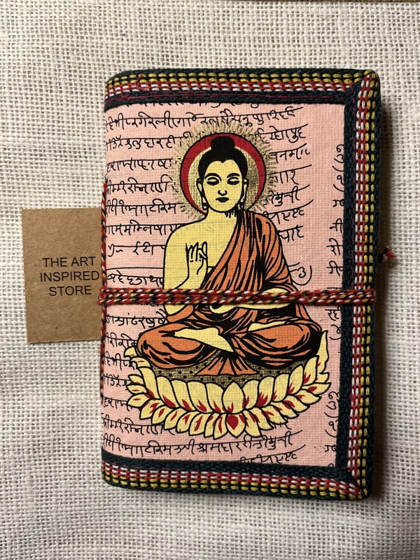 Kaagaz Handcrafted Notebook | 'Buddha' Print | Medium Size | Light Shade of Red