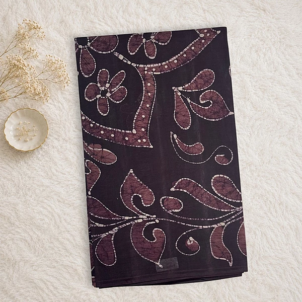 Bathik Printed Cotton Saree - Brown