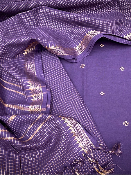 Handloom Cotton Dobby Booty 3 Pc Suit Set (Purple)