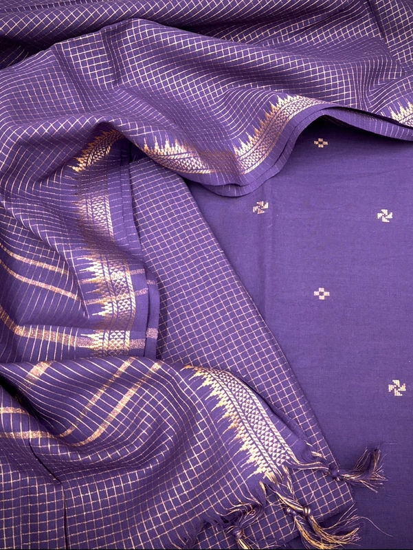 Handloom Cotton Dobby Booty 3 Pc Suit Set (Purple)
