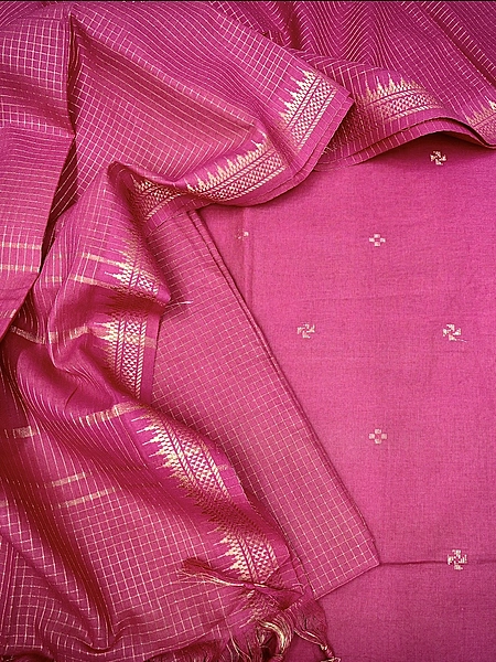 Handloom Cotton Dobby Booty 3 Pc Suit Set (Majenta)