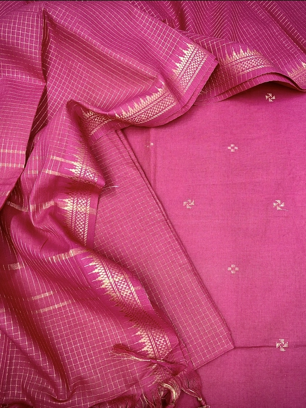 Handloom Cotton Dobby Booty 3 Pc Suit Set (Majenta)