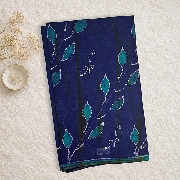 Bathik Printed Cotton Saree - Blue