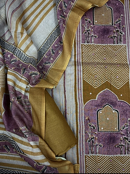 Cotton Ajrakh  Print Suit Set (Mustard)
