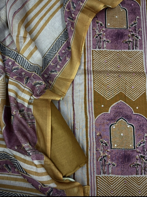 Cotton Ajrakh Print Suit Set (Mustard)