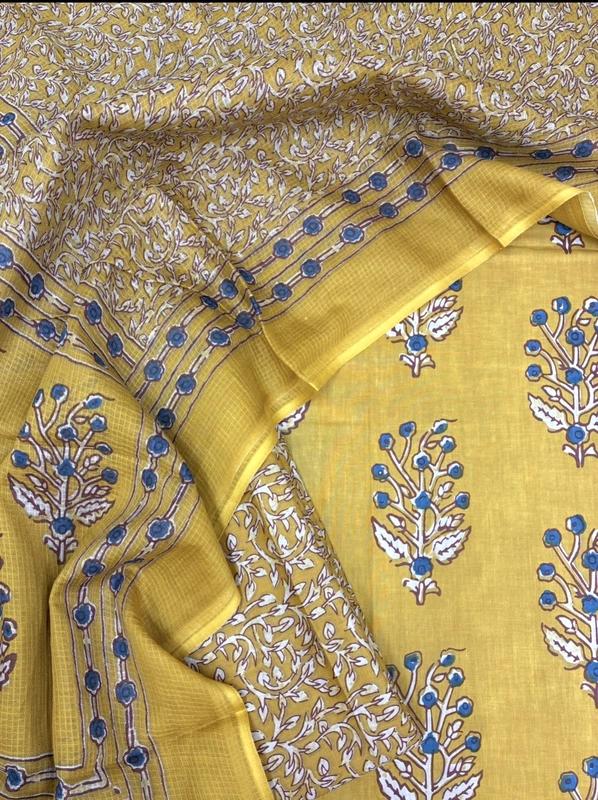 Cotton Block Print Suit Set Kota Dupatta (Mustard)