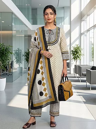 Cotton Bagru Print Suit Set (Mehndi)