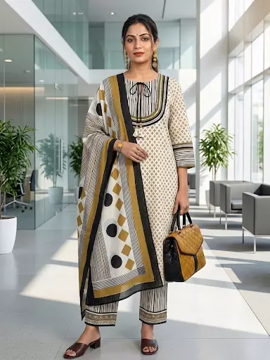 Cotton Bagru Print Suit Set (Mehndi)