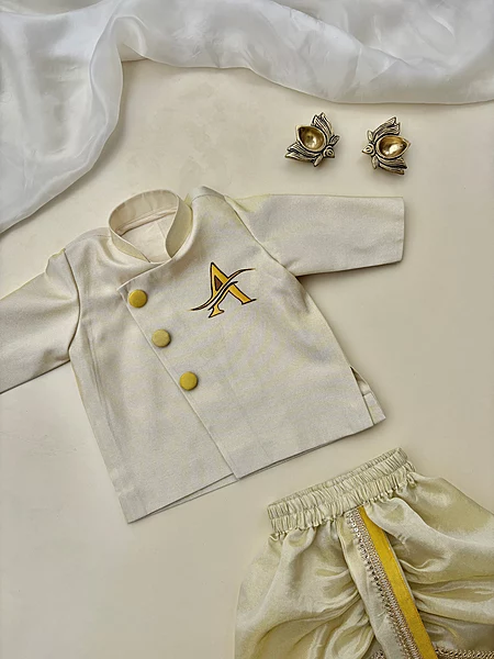 Personalized Alphabet Handpainted Silk Dhoti Set