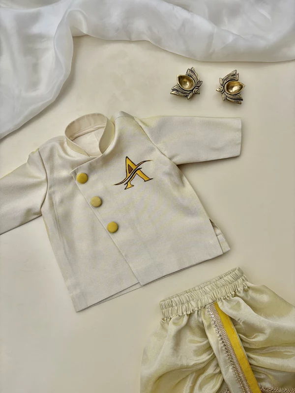 Personalized Alphabet Handpainted Silk Dhoti Set