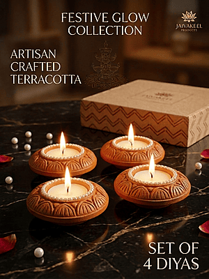 SET OF 4 ORANGE LOTUS DIYAS