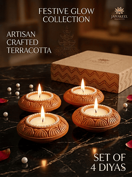 SET OF 4 ORANGE LOTUS DIYAS