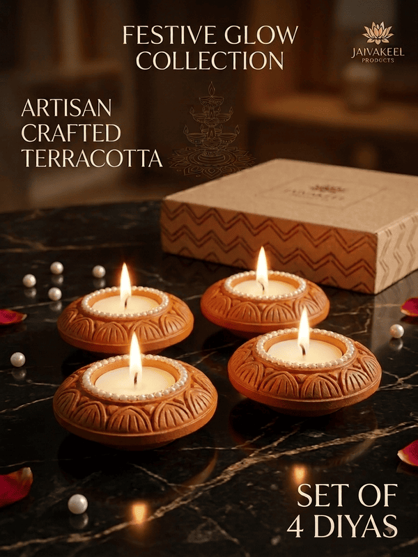 SET OF 4 ORANGE LOTUS DIYAS