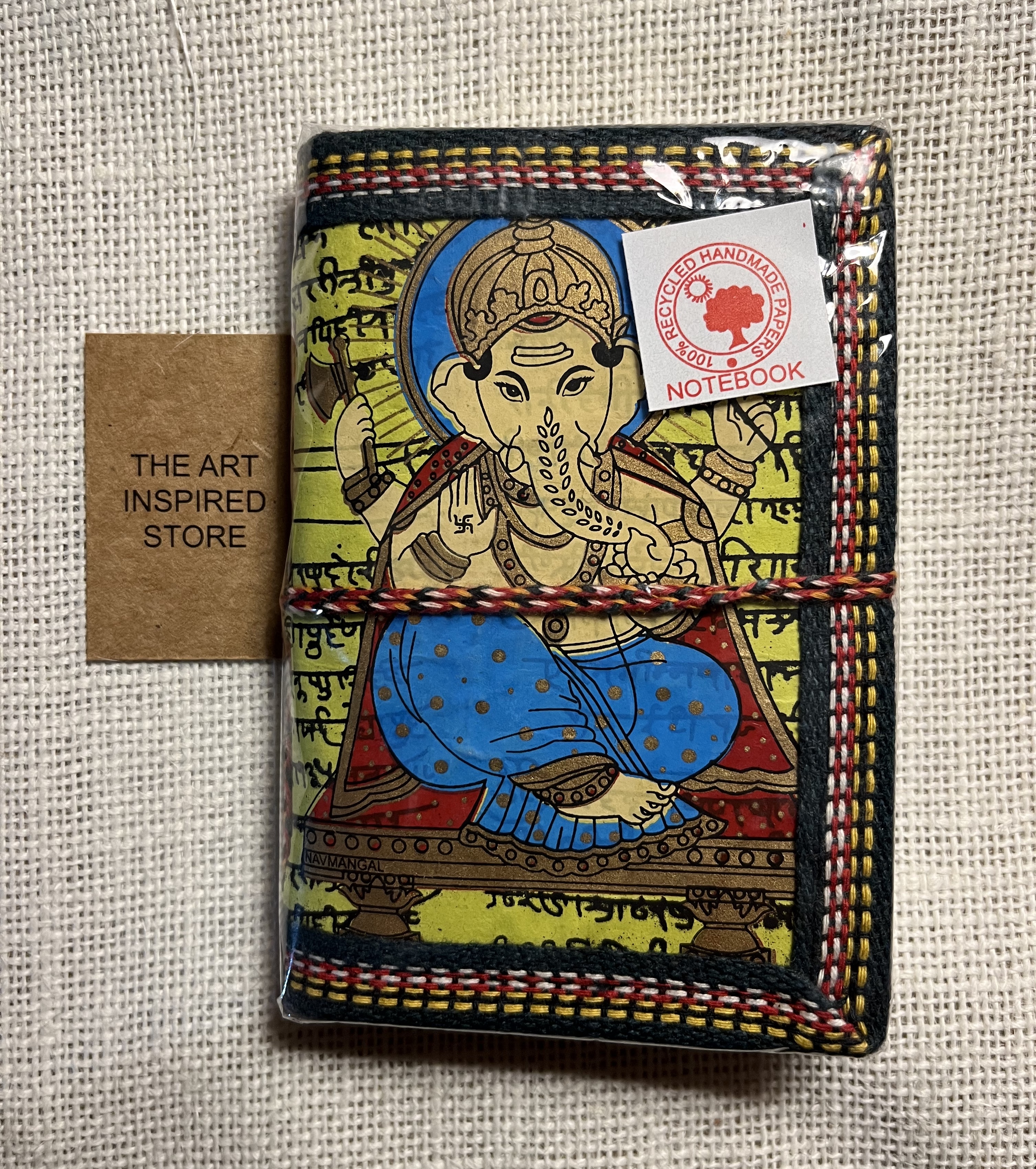 Kaagaz Handcrafted Pocket Notebook | 'Ganesh' Print | A Light Shade of Green