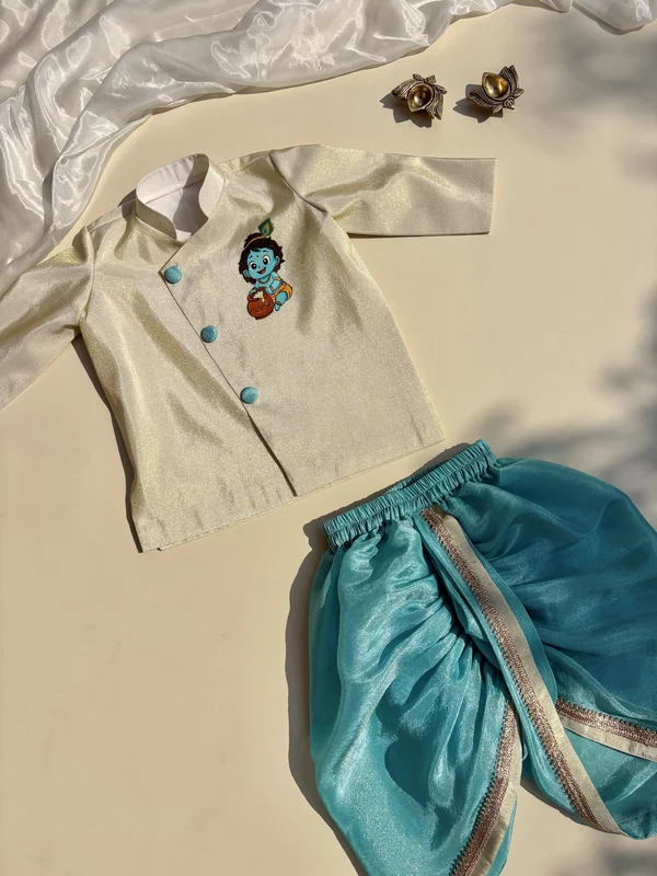 Little Krishna Handpainted Silk Dhoti Set