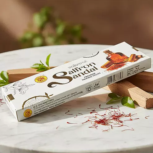 Om Brand VEDAMRUT SAFFRON SANDAL Premium Incense Sticks 50g