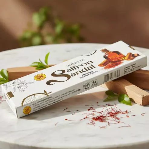 Om Brand VEDAMRUT SAFFRON SANDAL Premium Incense Sticks 50g