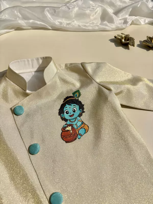 Little Krishna Handpainted Silk Dhoti Set